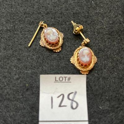 14K Gold Cameo Earrings