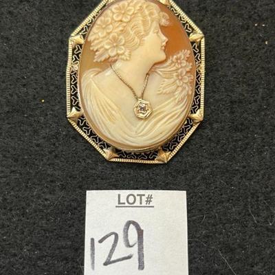 Antique Cameo 14K and Diamond Brooch / Pendant