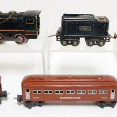 1241	LIONEL TRAIN O GAUGE #258 LOCOMOTIVE AND TENDER, 2 - # 2642 PULLMAN CARS AND #2643 OBSERVATION CAR
