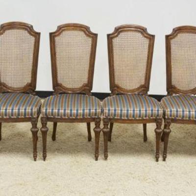 1155	SET OF 6 FRUITWOOD UPHOLSTERED CHAIRS, 2 ARM, 4 SIDE, SIDE CHAIRS W/WOVEN CANE BACK
