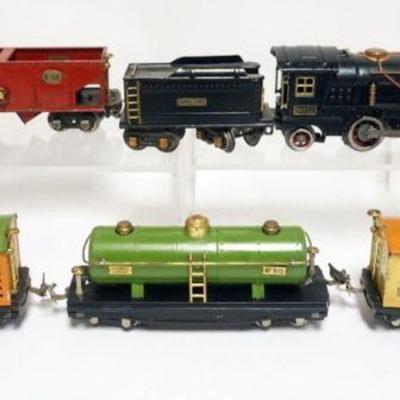 1244	LIONEL TRAIN SET O GAUGE, # 262E LOCOMOTIVE -TENDER- # 813, #814, #815 CARS
