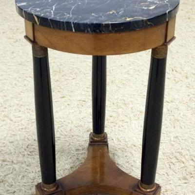 1136	ROUND 3 COLUMN MARBLE TOP STAND/LAMP TABLE, APPROXIMATELY 16 IN X 26 IN HIGH
