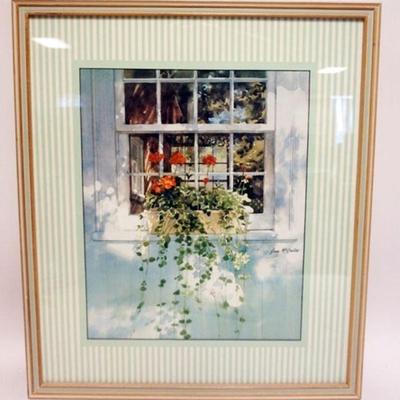 1206	FRAMED PRINT OF WINDOW BOX W/FLOWERS, ARTIST SIGNED, APPROXIMATELY 24 IN X 28 IN OVERALL
