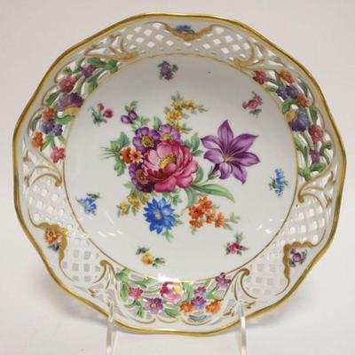 1031	DRESDEN BOWL W/FLOWERS & GILT TRIM & RETICULATED EDGE, APPROXIMATELY 9 IN X 2 1/2 IN HIGH

