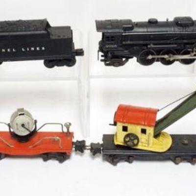 1247	LIONEL TRAIN SET O GAUGE, # 2026 LOCOMOTIVE - #646W TENDER- #2660 CRANE, #2620, #2652 AND SUNOCO TANKER
