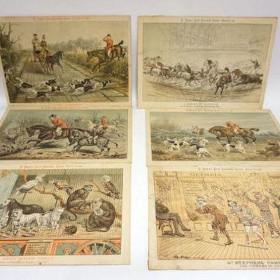 1197	GROUP OF 6 ANTIQUE ST STEPHENS REVIEW PRESENTATION CARTOONS 1886, 87, POLITICAL SATIRE, EACH APPROXIMATELY 14 1/2 IN X 20 IN
