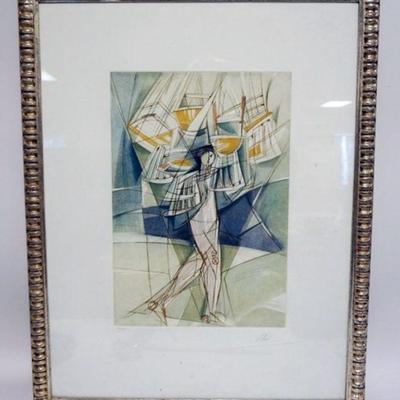 1230	ABSTRACT PRINT, ARTIST SIGNED AND NUMERED 15/150, APPROXIMATELY 25 IN X 32 IN OVERALL
