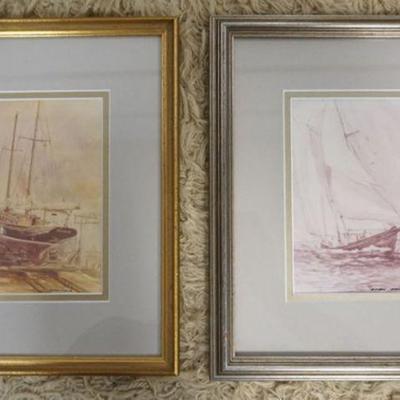 1211	PAIR OF FRAMED & MATTED SHIP PRINTS, ARTIST SIGNED, EACH APPROXIMATEL 9 1/2 IN X 11 1/2 IN OVERALL
