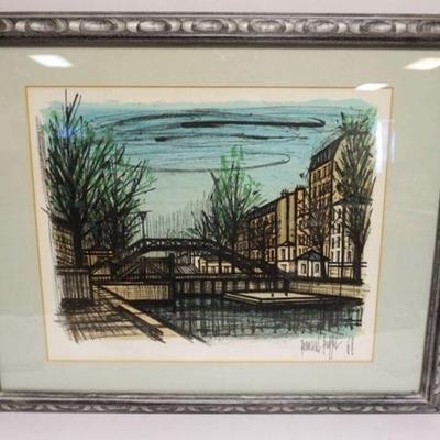 1224	BERNARD BUFFET PRINT, STREET SCENE FRAMED AND MATTED, APPROXIMATELY 34 IN X 27 IN OVERALL
