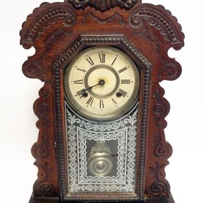 1094	ANTIQUE SHELF CLOCK ANSONIA CLOCK CO, APPROXIMATELY 5 IN X 15 IN X 27 IN HIGH

