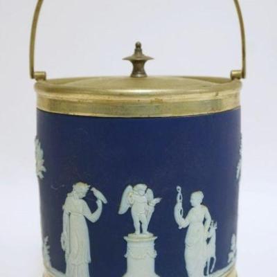 Sale Photo Thumbnail #19: 1019	ANTIQUE WEDGWOOD ENGLAND BISCUIT JAR, APPROXIMATELY 8 IN HIGH
