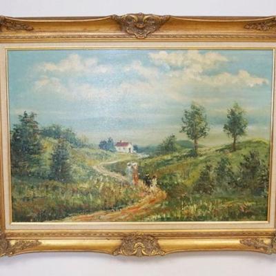 1226	OIL PAINTING ON CANVAS, LANDSCAPE, ARTIST SIGNED LOWER RIGHT, APPROXIMATELY 44 IN X 32 IN OVERALL
