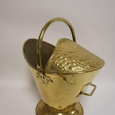 1099	ORNATE BRASS COAL SKUTTLE W/EMBOSSED FLOWER DESIGN, APPROXIMATELY 15 IN X 20 IN
