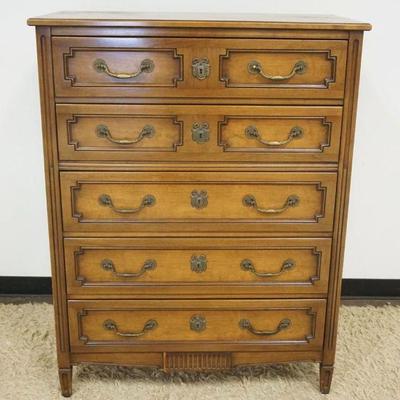 1152	HENREDON CHERRY 5 DRAWER TALL CHEST, LOSS TO BOTTOM SKIRT, APPROXIMATELY 39 IN X 19 IN X 51 IN HIGH
