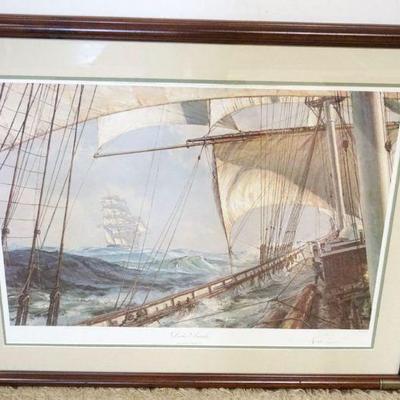 1209	JOHN STOBART FRAMED & MATTED PRINT *DECKS AWASH*, ARTIST SIGNED AND NUMBERED 741/850, APPROXIMATELY 40 IN X 32 IN OVERALL
