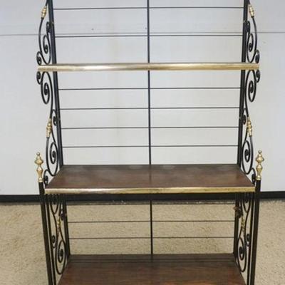 1147	IRON BAKERS RACK W/BRASS TRIM & FINIALS, APPROXIMATELY 46 IN X 18 IN X 86 IN HIGH
