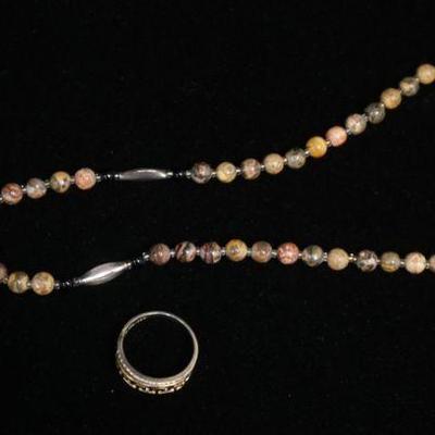 1073	TWO PIECES STERLING W/ GOLD ACCENTS JEWELRY. LOT INCLUDES STERLING RING W/ 14K GOLD ACCENTS & NECKLACE W/ STERLING & 18K...