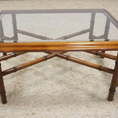 1114	JOHN WIDDICOMB FAUX BAMBOO COFFEE/COCKTAIL TABLE W/BEVELED GLASS TOP, APPROXIMATELY 38 IN X 29 IN X 17 IN HIGH
