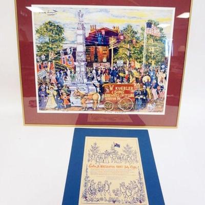1200	EASTON PA ARTIST SIGNED LOUIS LAMONT POSTER *THE SOLDIERS & SAILORS* CENTENIAL 1900-2000 & EASTON BICENTENIAL PRINT
