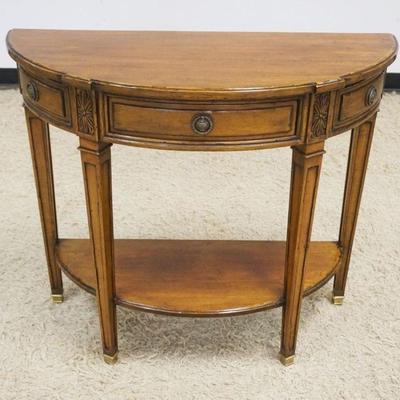 1116	MAHOGANY ONE DRAWER DEMILUNE CONSOLE, APPROXIMATELY 38 IN X 16 IN X 34 IN HIGH
