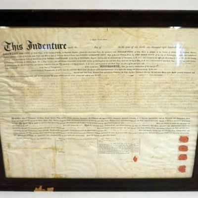 1194	1824/25 SIGNED INDENTURE BETWEEN JOHN PENN & WILLIAM PENN, APPROXIMATELY 20 IN X 25 IN
