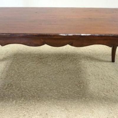 1131	CONTEMPORARY FRENCH COUNTRY STYLE PINE TABLE W/SCALLOPED EDGE SKIRT, PINNED LEGS, APPROXIMATELY 72 IN X 40 IN X 30 IN HIGH
