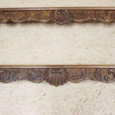 1165	2 FRUITWOOD SHELL CARVED HANGING WALL SHELVES W/PLATE GROOVE, LARGEST APPROXIMATELY 59 IN X 9 IN X 10 IN HIGH
