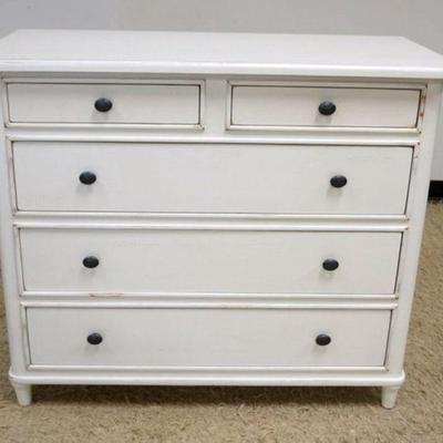 1132	5 DRAWER DISTRESSED PAINT DECORATED CHEST OF DRAWERS, APPROXIMATELY 44 IN X 20 IN X 36 IN HIGH
