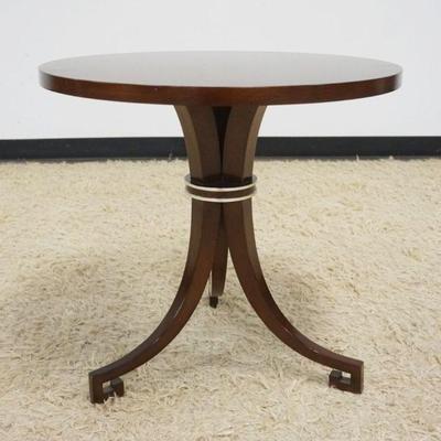 1112	BOLIER & CO GREEK KEY TABLE W/ STARBURST CROTCH MAHOGANY TOP, APPROXIMATELY 24 IN X 22 1/2 IN HIGH
