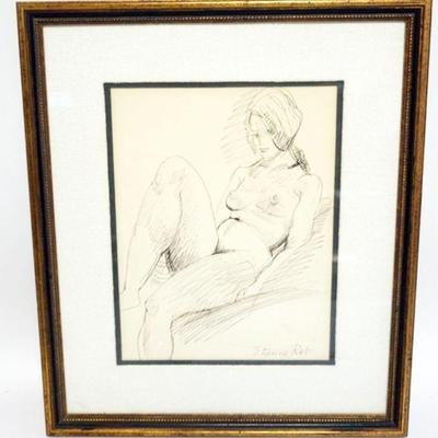 1229	FRAMED AND MATTED PEN & INK DRAWING OF A NUDE WOMAN, ARTIST SIGNED LOWER RIGHT, APPROXIMATELY 17 1/4 IN X 21 IN OVERALL
