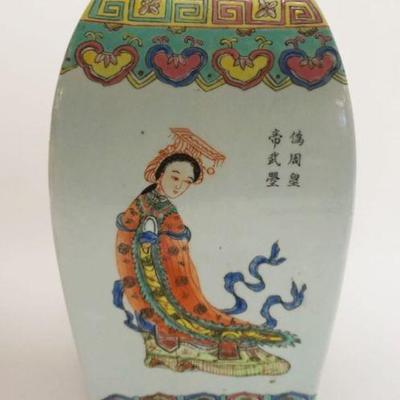1011	ASIAN PORCELAIN COVERED JAR, APPROXIMATELY 7 IN SQUARE X 14 IN HIGH
