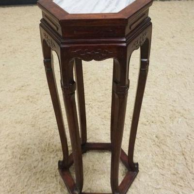 1106	TEAK ASIAN STAND W/INSET MARBLE PEDESTAL, APPROXIMATELY 13 IN X 33 IN HIGH

