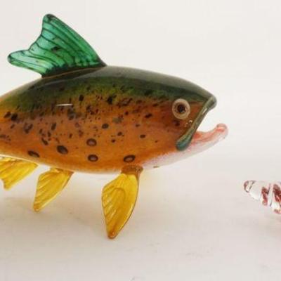 1059	MURANO ART GLASS FISH & ART GLASS CRANBERRY TO CLEAR SNAIL, LARGEST APPROXIMATELY 6 IN X 9 IN HIGH
