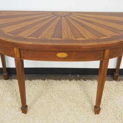 1122	BAKER HISTORIC CHARLESTON FLIP TOP MAHOGANY GAME TABLE W/SUNBURST TOP, APPROXIMATELY 48 IN X 23 IN X 30 IN HIGH
