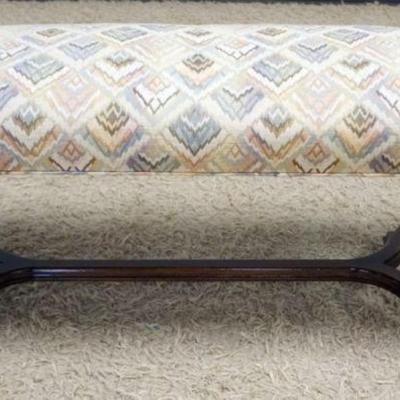 1135	UPHOLSTERED WINDOW BENCH W/WALNUT STRETCHER BASE, APPROXIMATELY 45 IN X 16 IN X 21 IN HIGH

