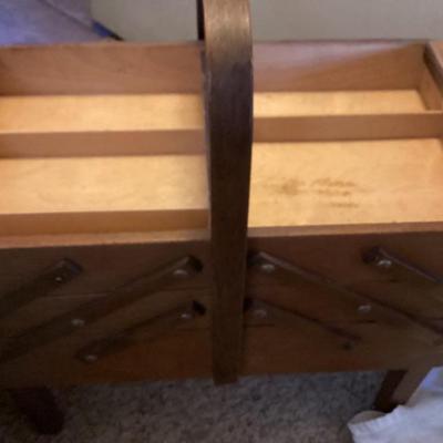 Accordion style wood sewing box