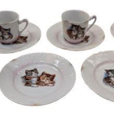 Lot 211  
Cat Teacups and Plates with Creamer Cup