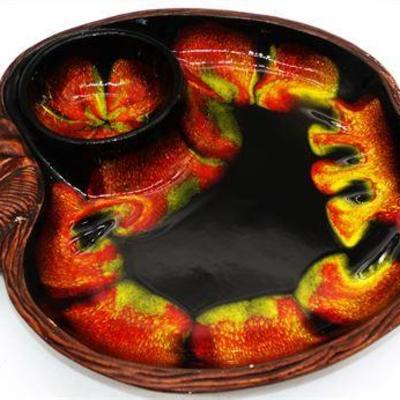 Lot 067   
14" ceramic Chips Dip bowl #804 USA MCM