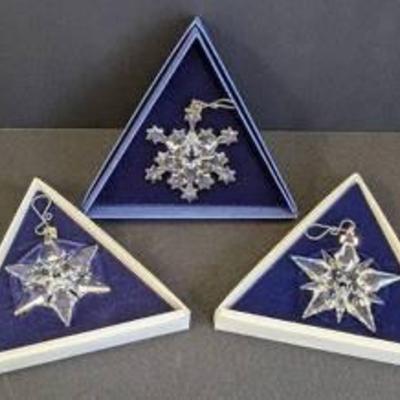 Three Swarovski Crystal Snowflake Ornaments