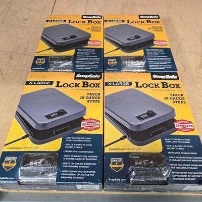 #3412 • (4) New! SnapSafe X-Large Lock Boxes with Combination Locks
