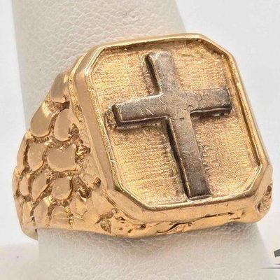 #706 • 14k Gold Cross Center Ring, 14.86g
