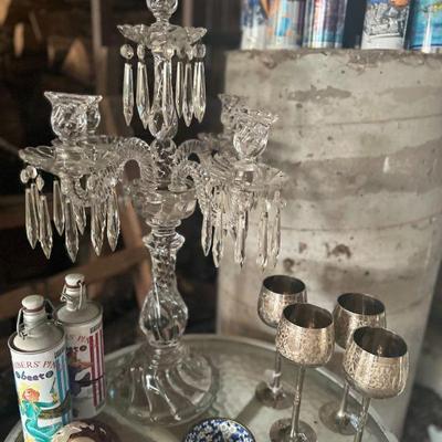 Duncan miller sandwich glass 3 light luster candelabra