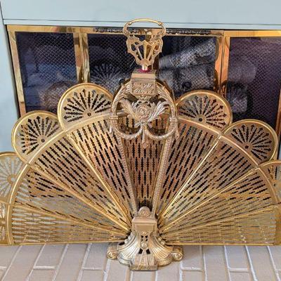 Vintage Peacock brass fire screen