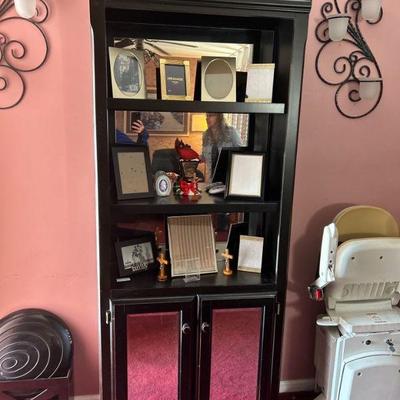 mirrored black lacquered display shelf