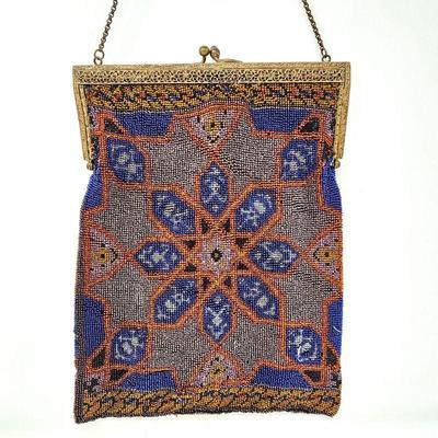 
Lot #124 - Stunning Antique Micro-Beaded Handbag on Bronze Tone Kiss-Lock Frame w/ Original Satin Lining