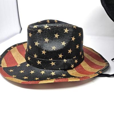 Set of Two Cowboy Style Hats - Pugs Brand American Flag Hat & 100% Wool Women's Hat by Dorfman Pacific
