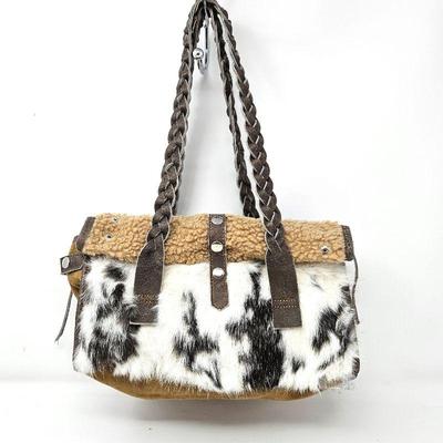 Lot #121 - Gorgeous "Bagtique" Rabbit Fur Leather/Suede Shearling Handbag with Braded Straps - Expandable