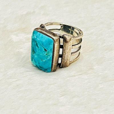  Vintage Turquoise Sterling Silver Ring - Statement Jewelry Piece 7.5