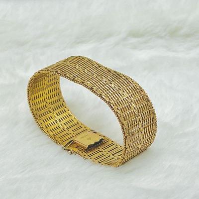  Italian Gold Vermeil Woven Texture Wide Bracelet by Veronese- solid Sterling Silver