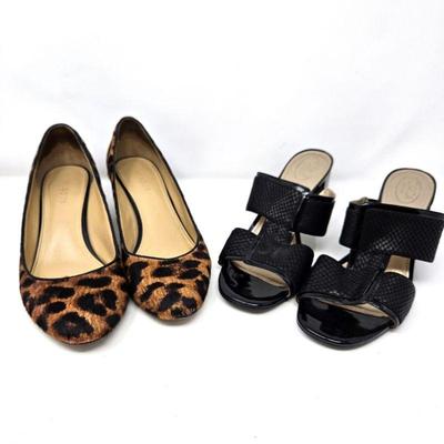 Two Pairs of Women's Shoes in Size 10.5 - Talbot's Animal Fur Pumps and High Heel Black Sandals